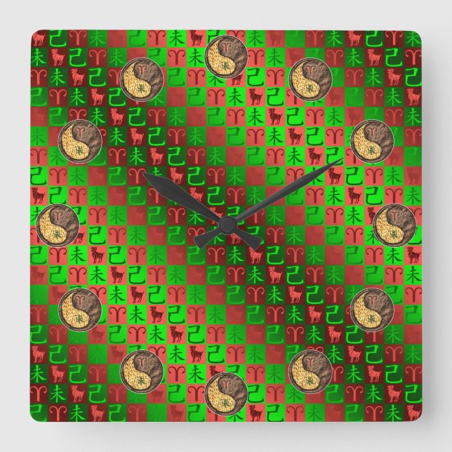 Aries & Earth Goat Square Wall Clock (Front)