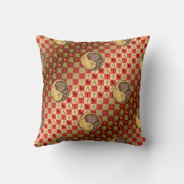 Aries & Earth Rat Throw Pillow (Back)