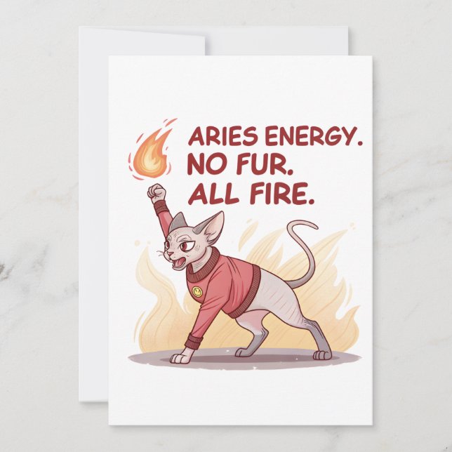 Aries Energy Sphynx Cat No Fur All Fire Art Holiday Card (Front)