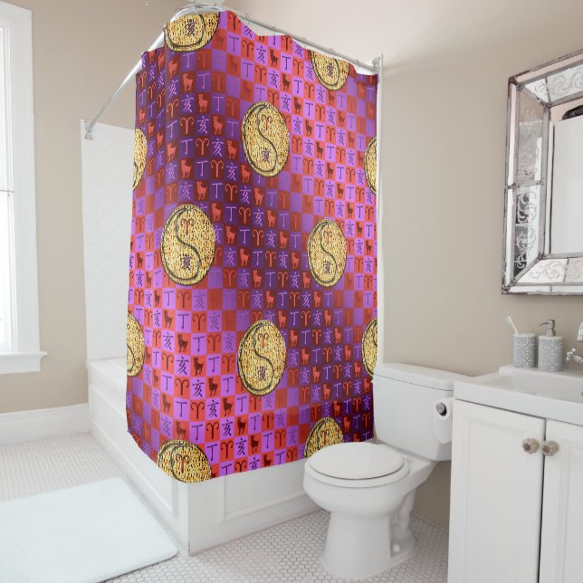 Aries & Fire Boar Shower Curtain (In Situ)