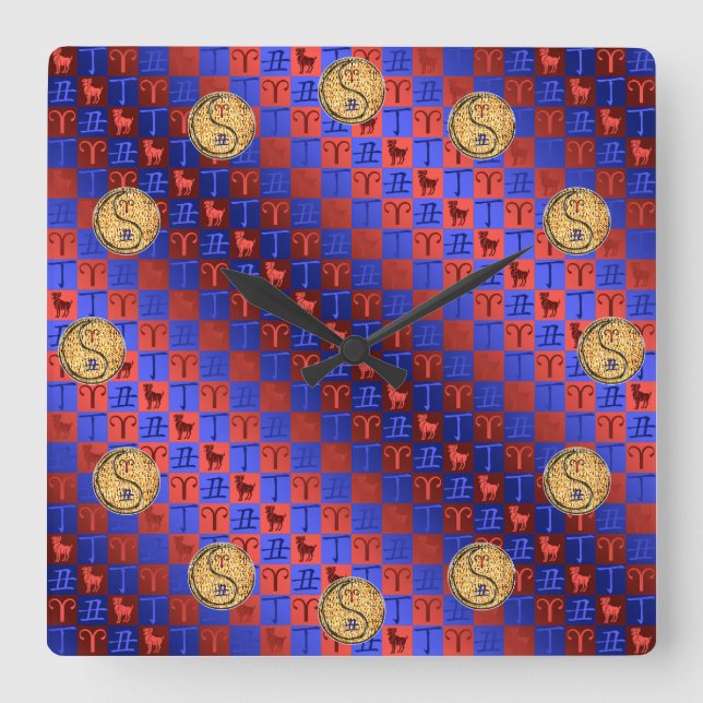 Aries & Fire Ox Square Wall Clock (Front)