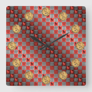 Aries & Fire Rabbit Square Wall Clock