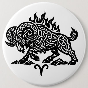 Aries Fire‑Ram – Celtic Haunted Ink Zodiac 6 Cm Round Badge