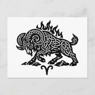 Aries Fire‑Ram – Celtic Haunted Ink Zodiac Holiday Postcard