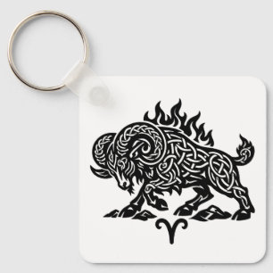 Aries Fire‑Ram – Celtic Haunted Ink Zodiac Key Ring