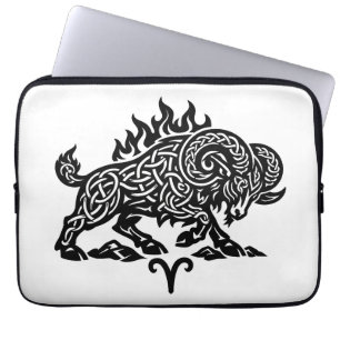 Aries Fire‑Ram – Celtic Haunted Ink Zodiac Laptop Sleeve