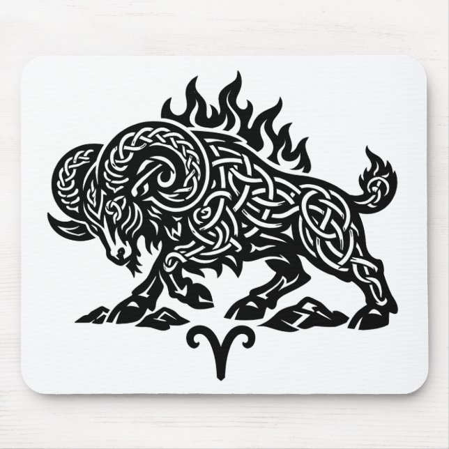 Aries Fire‑Ram – Celtic Haunted Ink Zodiac Mouse Pad (Front)