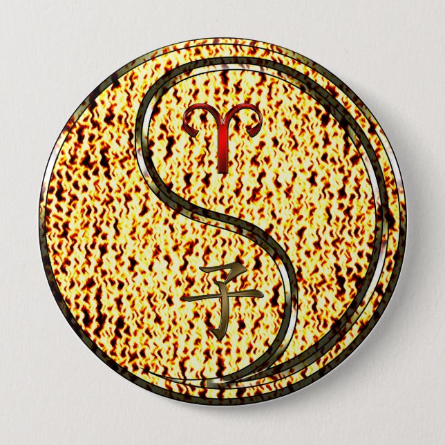 Aries & Fire Rat 10 Cm Round Badge (Front)