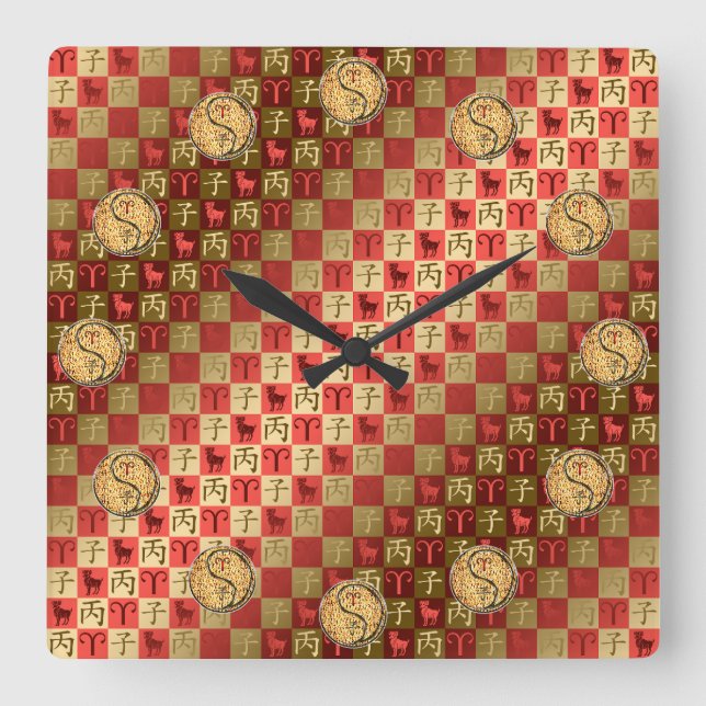 Aries & Fire Rat Square Wall Clock (Front)