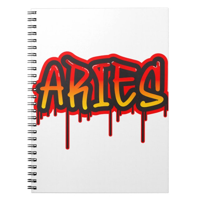 ARIES Fire Sign Dripping Word Art Spray Paint Notebook (Front)