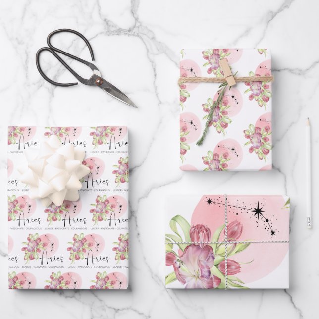 Aries Floral Wrapping Paper Sheets  (Front)