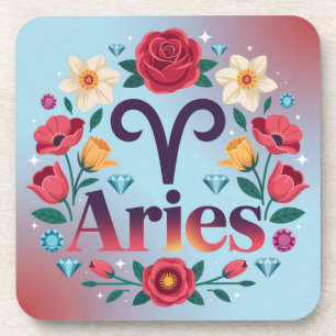 Aries Flowers Gemstones Plastic Coaster Set