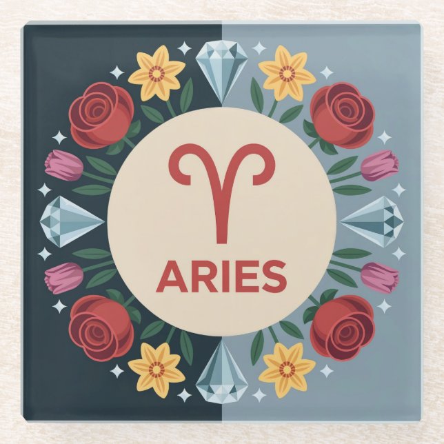 Aries Flowers Square Glass Coaster (Front)