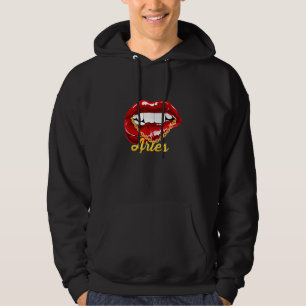Aries Girl Juicy Lips Gold Chain Astrology Zodiac Hoodie