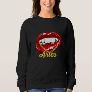 Aries Girl Juicy Lips Gold Chain Astrology Zodiac  Sweatshirt