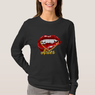 Aries Girl Juicy Lips Gold Chain Astrology Zodiac T-Shirt