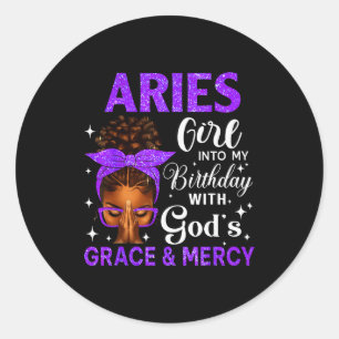 Aries Girl Stepping Birthday Black Women Afro Chri Classic Round Sticker