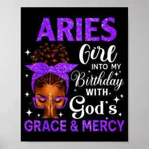 Aries Girl Stepping Birthday Black Women Afro Chri Poster