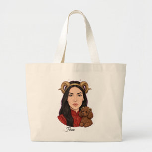 Aries Girl with Poodle – Zodiac Horoscope Large Tote Bag