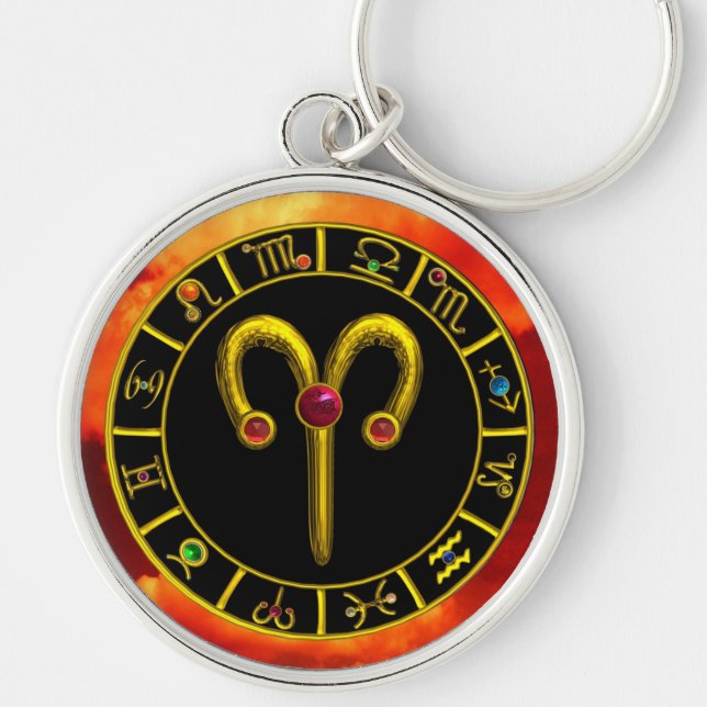 ARIES GOLD ZODIAC BIRTHDAY JEWEL Astrology Chart Key Ring (Front)