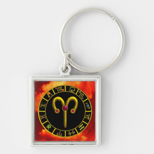 ARIES GOLD ZODIAC BIRTHDAY JEWEL Astrology Chart Key Ring (Front)
