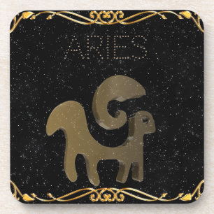Aries golden sign coaster