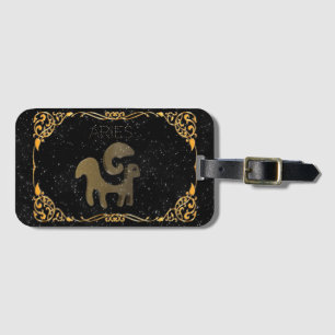 Aries golden sign luggage tag