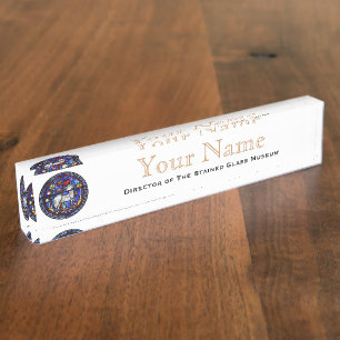 Aries Gothic Stained Glass Windows Desk Nameplate