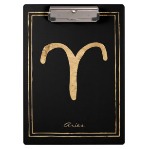 Aries hammered gold stylised astrology symbol clipboard