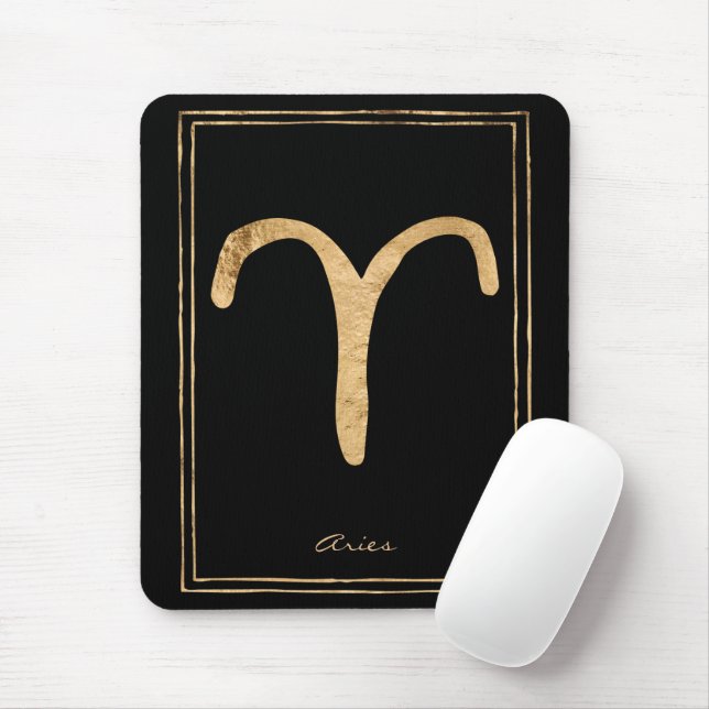 Aries hammered gold stylised astrology symbol mouse pad (With Mouse)