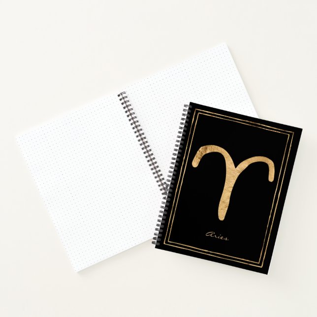 Aries hammered gold stylised astrology symbol note notebook (Inside)