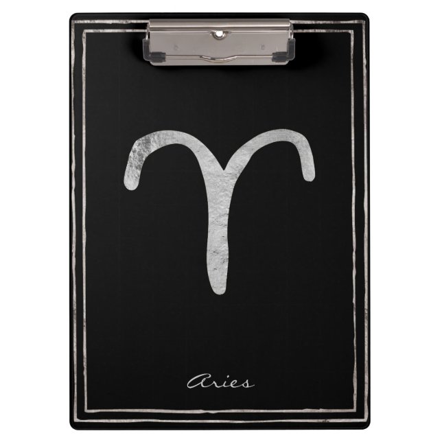 Aries hammered silver stylised astrology symbol clipboard (Front)