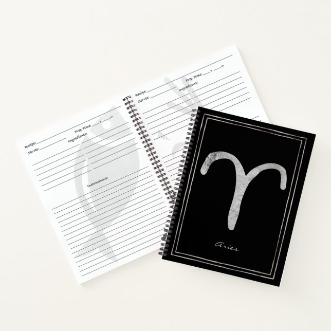 Aries hammered silver stylised astrology symbol no notebook (Inside)