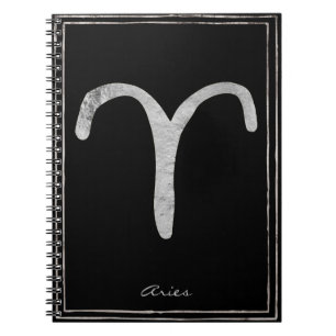 Aries hammered silver stylised astrology symbol notebook