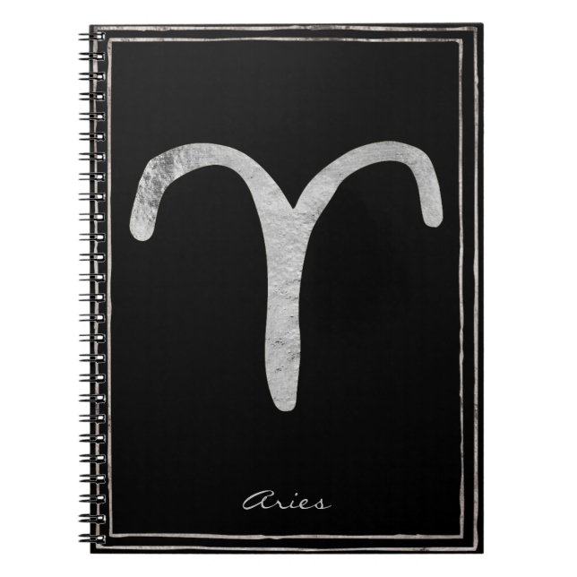 Aries hammered silver stylised astrology symbol notebook (Front)