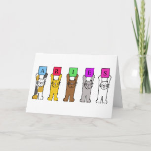Aries Happy Birthday, Cartoon Cats. Card