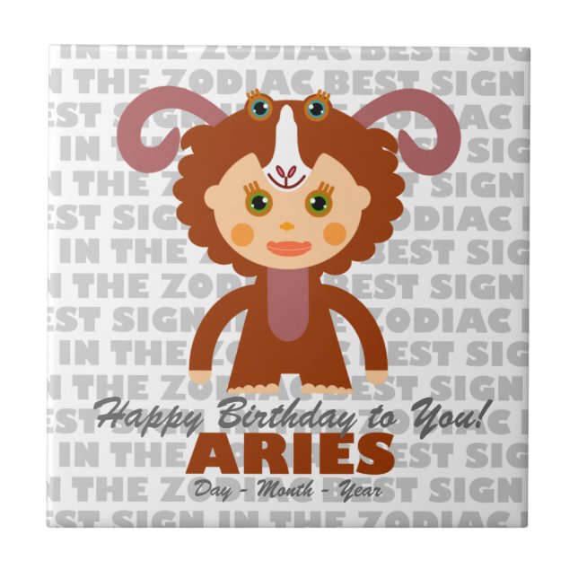 Aries Happy Birthday Tile (Front)