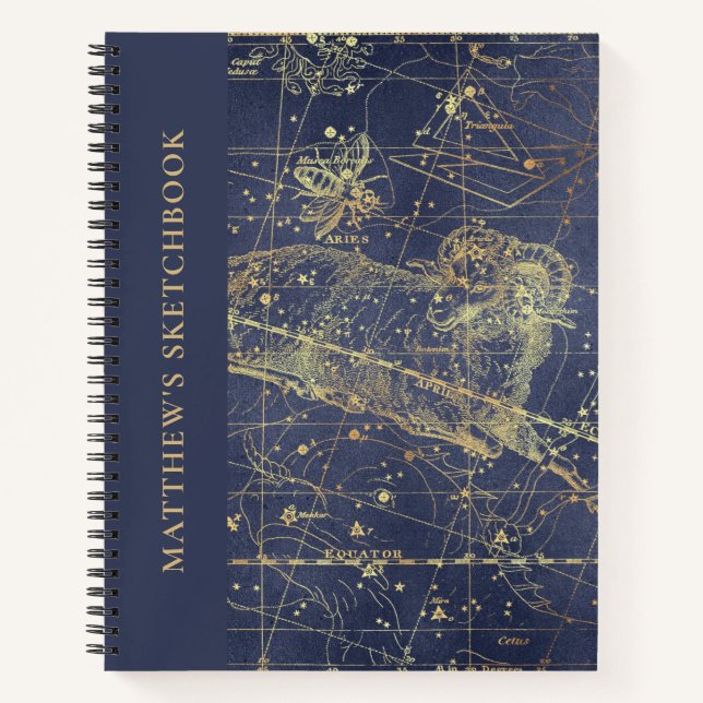 Aries Horoscope Starry Night Sketchbook with Name Notebook (Front)