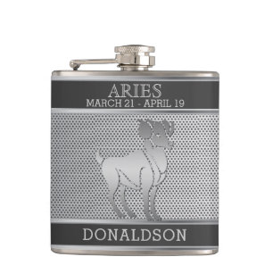 Aries in Black and Silver Mesh Flask