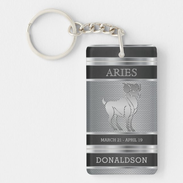 Aries ♈ in Black and Silver Mesh Key Ring (Front)