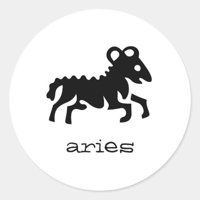 Aries in black classic round sticker (Front)