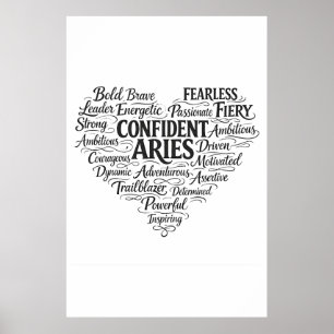 Aries Landscape Poster   Zodiac Word Cloud Art