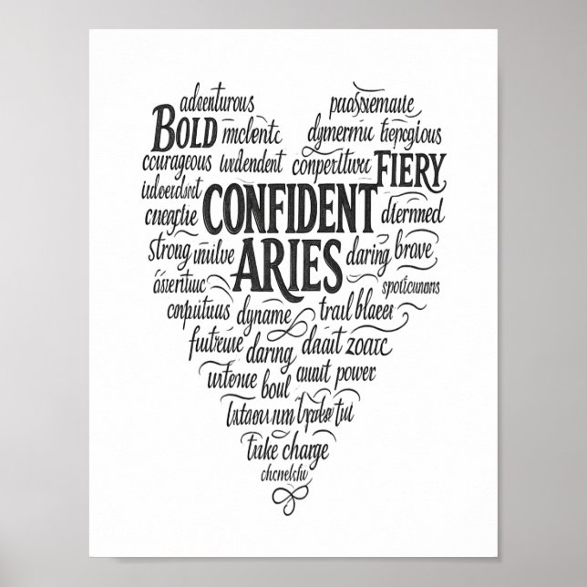 Aries Landscape Poster | Zodiac Word Cloud Art (Front)