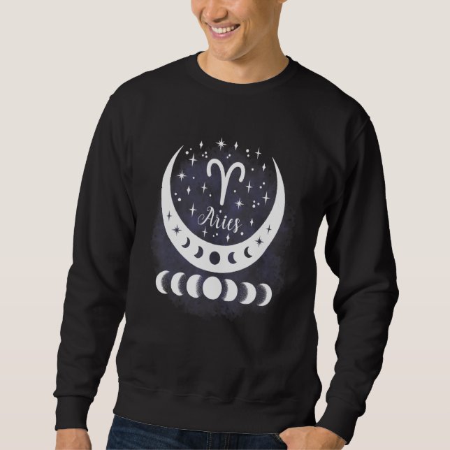Aries Moon Phase Water Zodiac Sign Horoscope Perso Sweatshirt (Front)