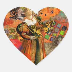 Aries Orange Woman Gothic Illustration Heart Sticker