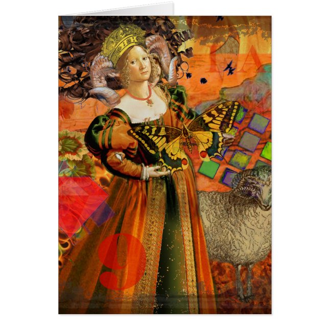 Aries Orange Woman: Gothic Ram Antique Art Collage (Front)