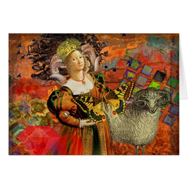 Aries Orange Woman: Gothic Ram Antique Art Collage (Front Horizontal)