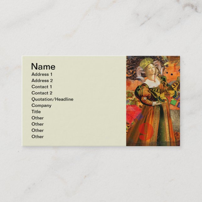 Aries Orange Woman: Gothic Ram Antique Art Collage Business Card (Front)