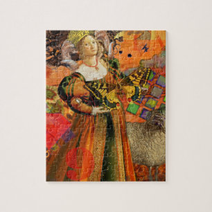 Aries Orange Woman: Gothic Ram Antique Art Collage Jigsaw Puzzle