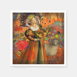 Aries Orange Woman: Gothic Ram Antique Art Collage Napkin